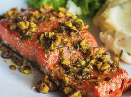 Grilled salmon with pistachio and brown sugar crust!
